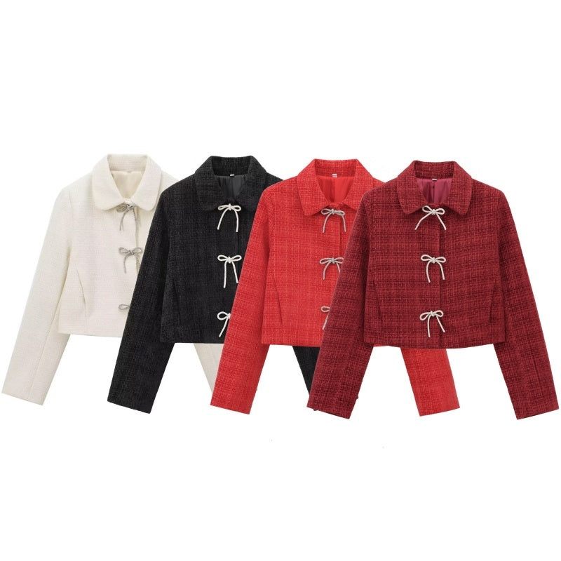 Vienna Grace" Bow-Toggle Cropped Jacket