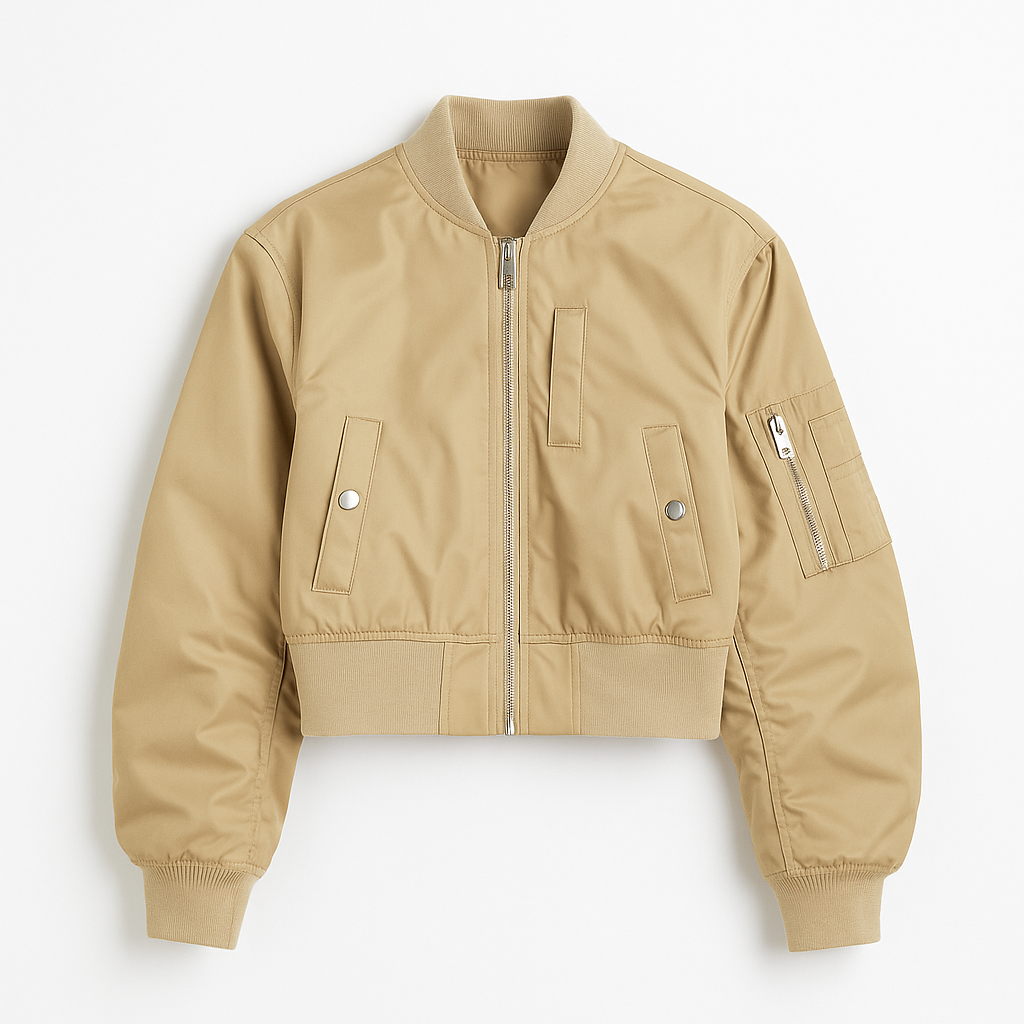 Sandstone Edge” Cropped Utility Jacket – Khaki