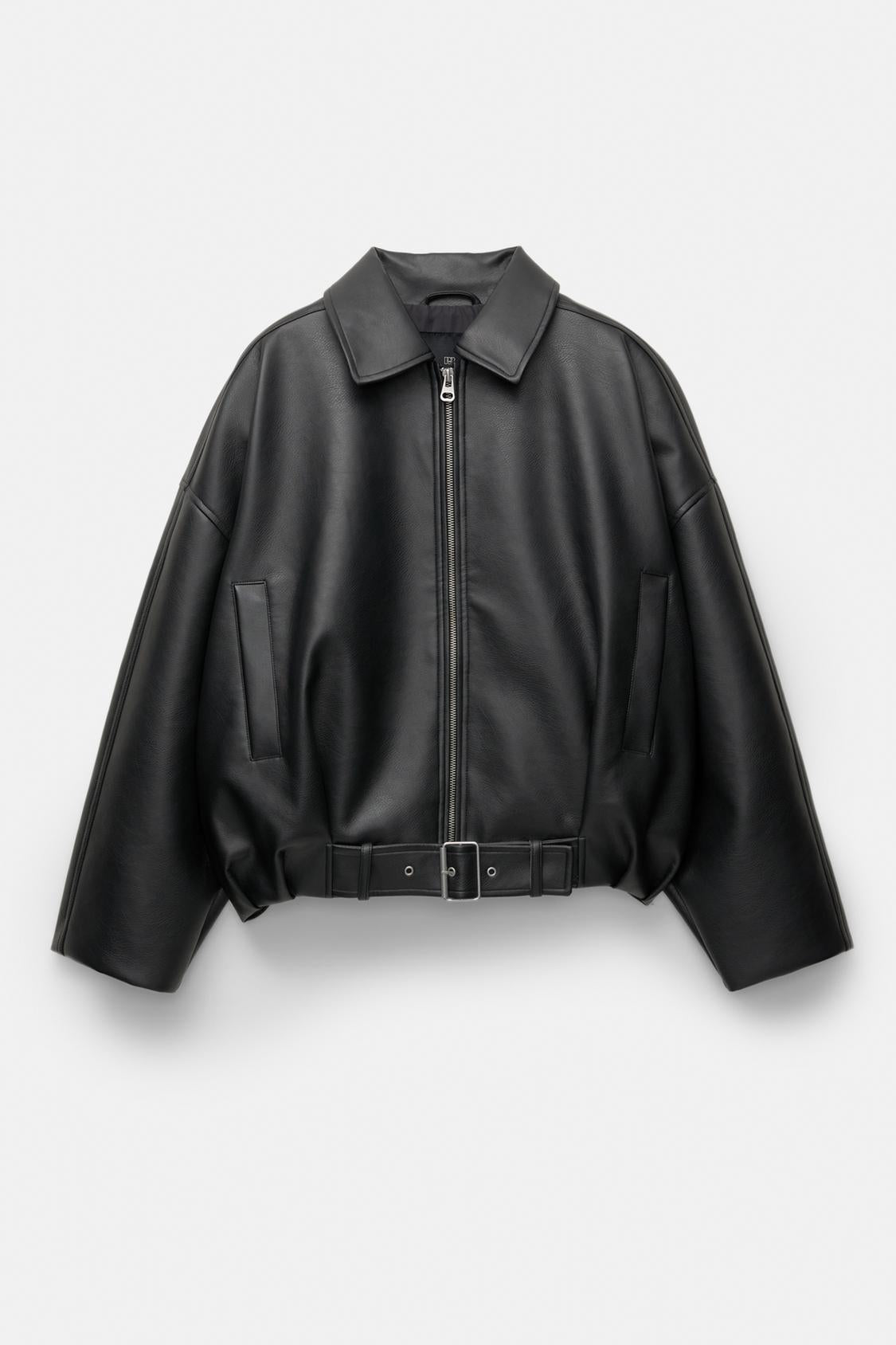 Berlin Noir" Belted Faux Leather Jacket