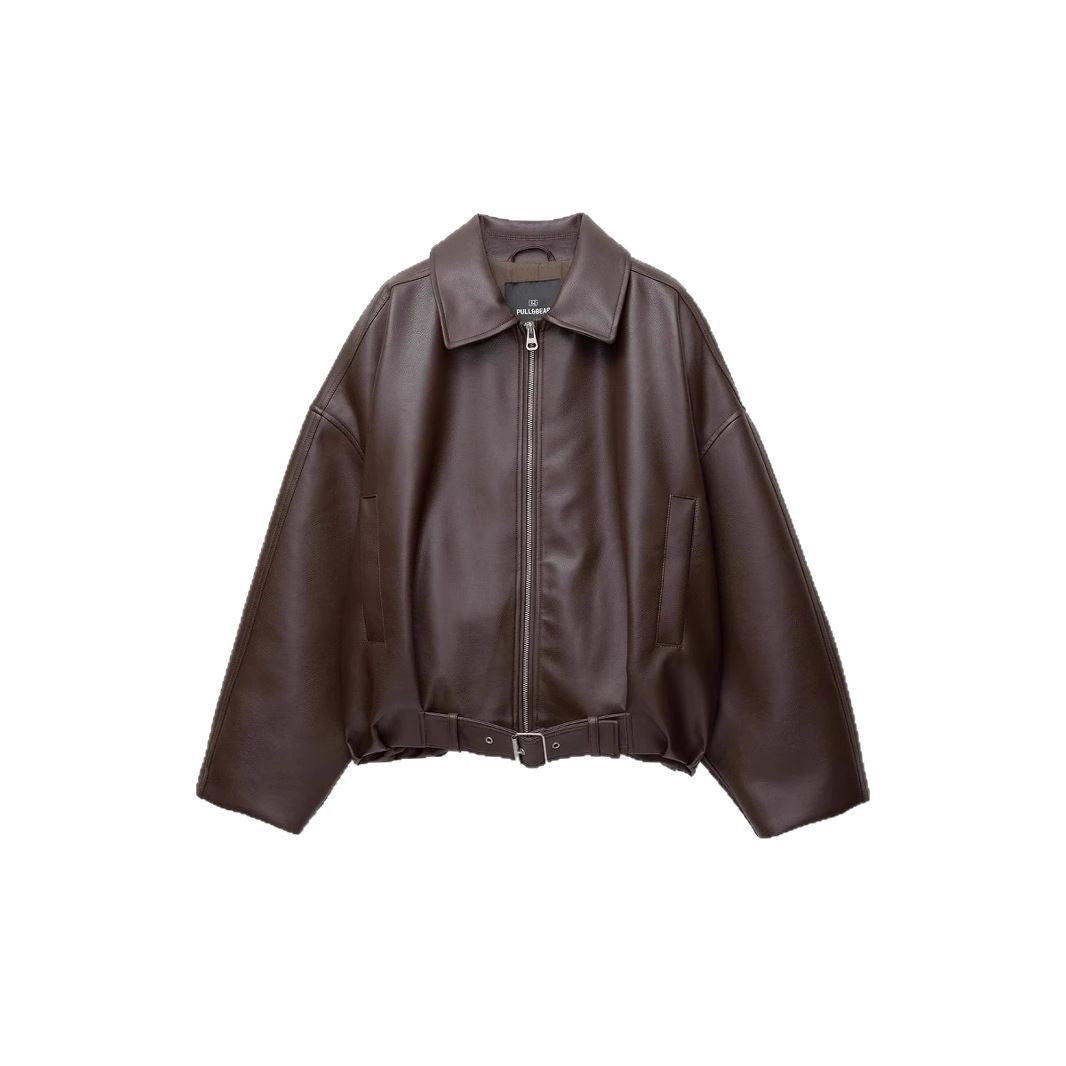 Berlin Noir" Belted Faux Leather Jacket