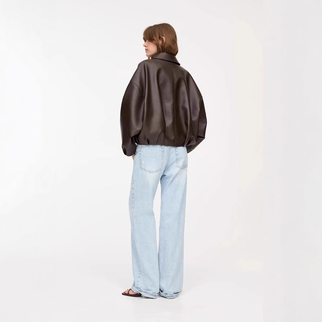 Berlin Noir" Belted Faux Leather Jacket