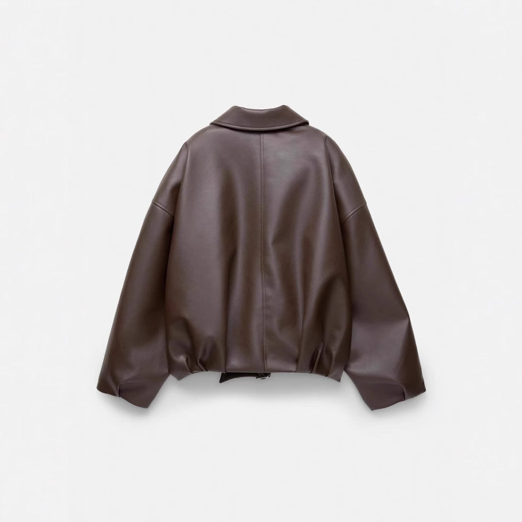Berlin Noir" Belted Faux Leather Jacket